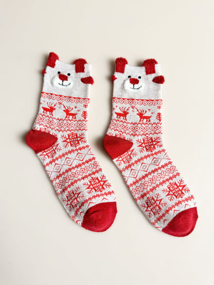 Funny Cartoon Reindeer Christmas Crew Socks Set
