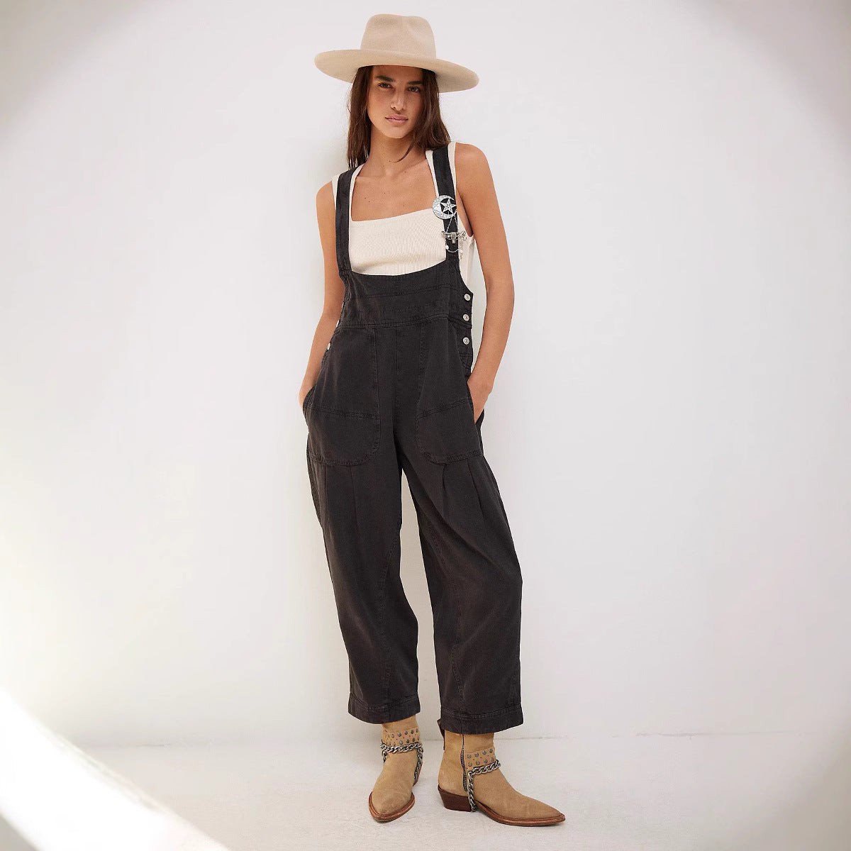 Casual Denim Overalls with Side Pockets