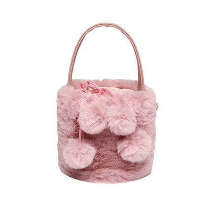 Trendy Plush Handbag Chic Soft Bucket Bag