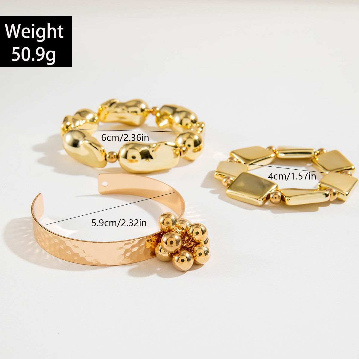 Layered Geometric Statement Cuff Bracelet Set
