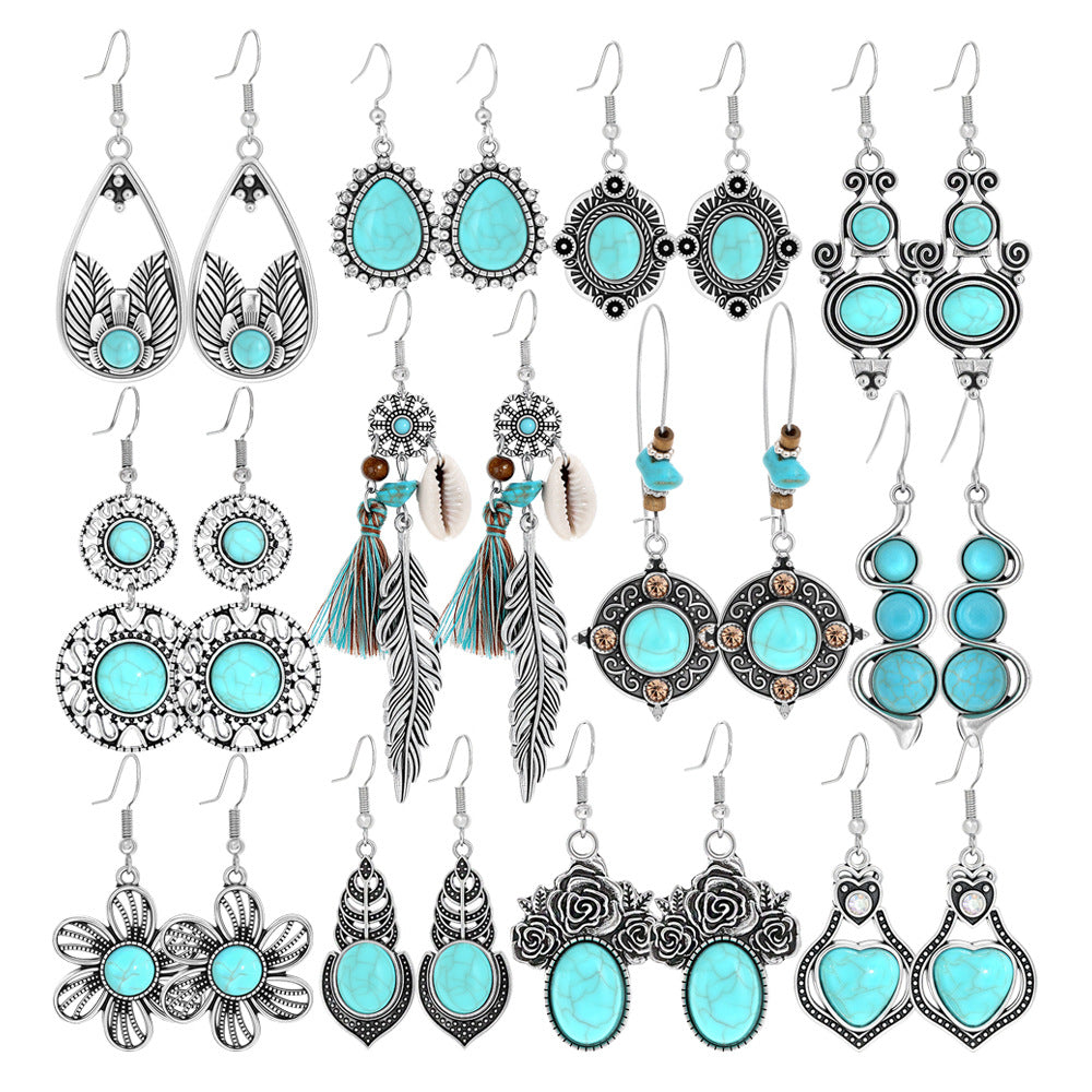 Bohemian Turquoise Teardrop Earrings Vintage Alloy Geometry