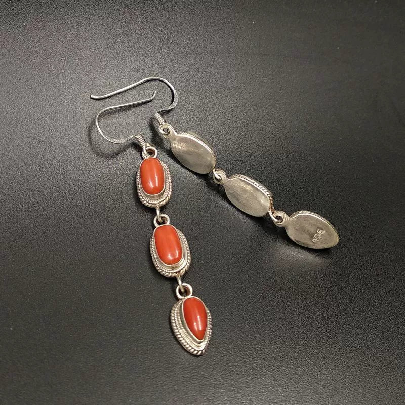 Niche Nepalese Style Handmade Jewelry Coral Stone Fashion Women'S Tibetan Style Personality Creative Retro Ethnic Style Earrings