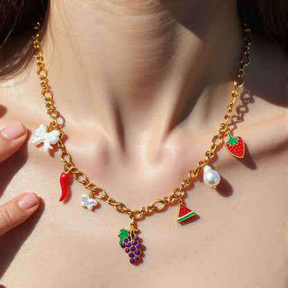 Elegant Stainless Steel Fruit Pendant Necklace for Women
