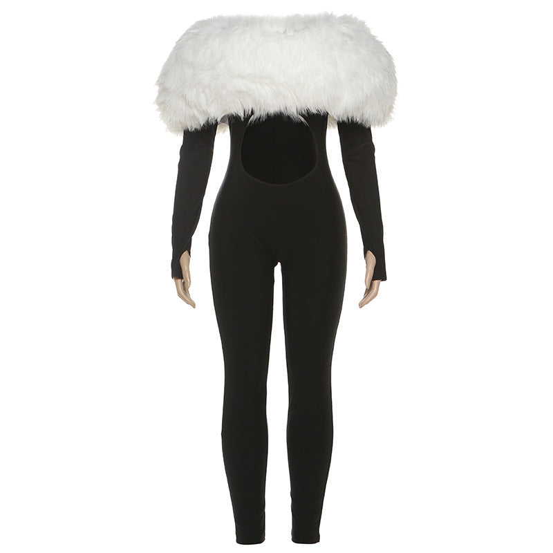 Off-Shoulder Cropped Long Sleeve Jumpsuit Women