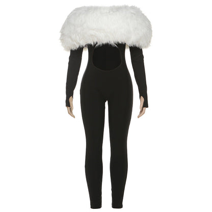 Off-Shoulder Cropped Long Sleeve Jumpsuit Women