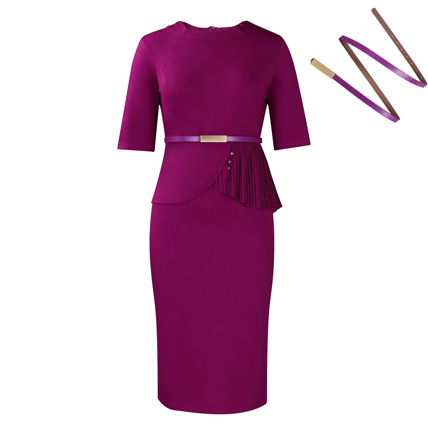 Elegant Solid Color Bodycon Dress With Belt