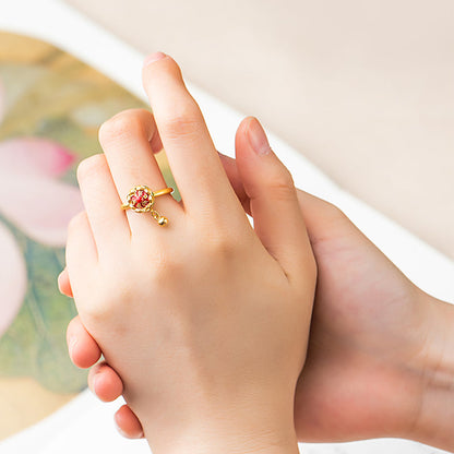 Lotus Six-Character Mantra Scripture Rotating Ring Lucky Turn Ring National Style Enamel Colored Burning Blue Ring