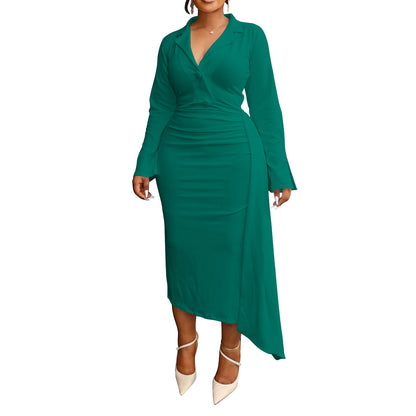 Fashionable Sexy V-Neck Color Block Irregular Dress
