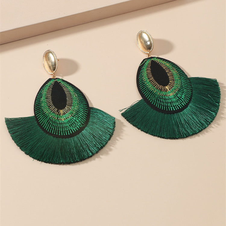 Bohemian Peacock Feather Tassels Exaggerated Long Earrings