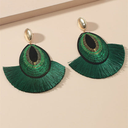 Bohemian Peacock Feather Tassels Exaggerated Long Earrings