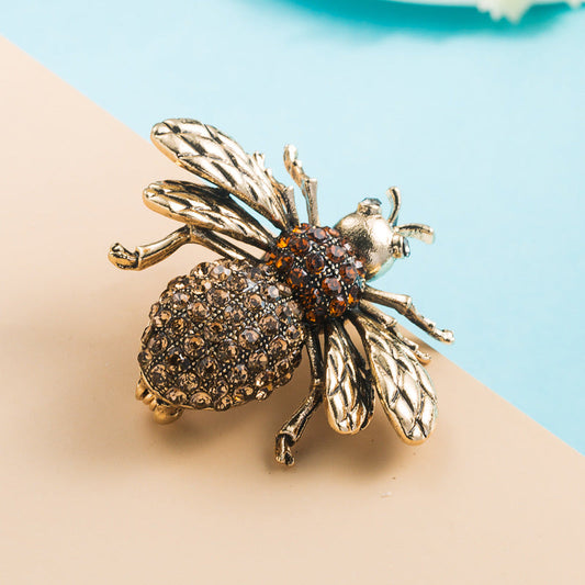 Trendy Alloy Bee Brooch with Rhinestones for Women
