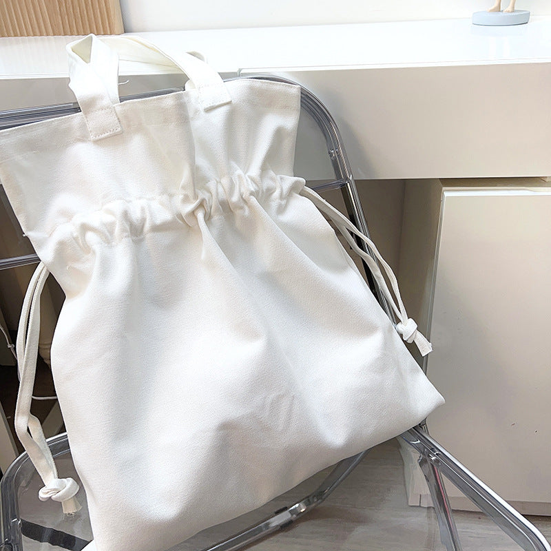 Simple Drawstring Canvas Shoulder Bag for Women