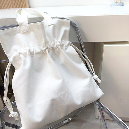 Simple Drawstring Canvas Shoulder Bag for Women
