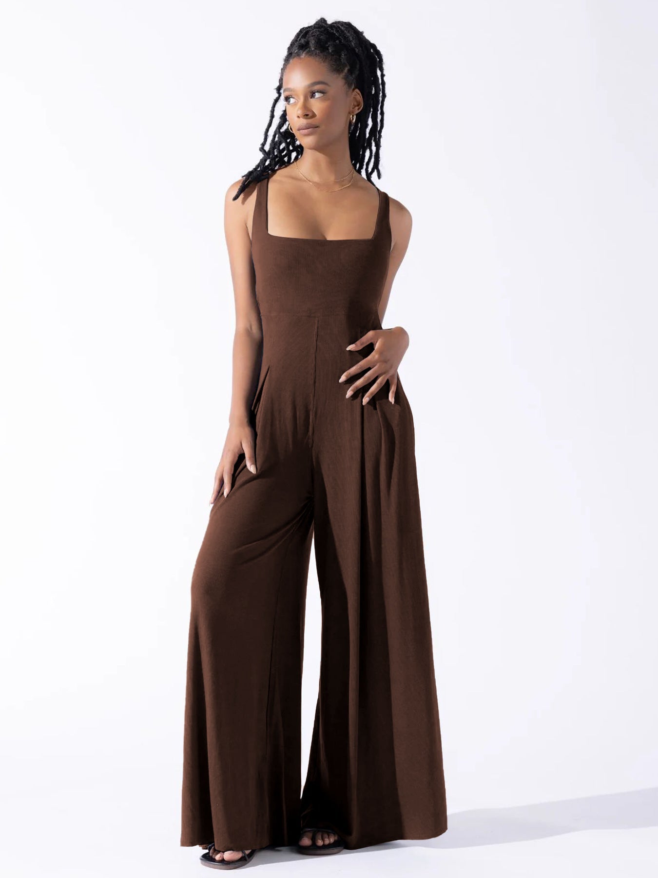High-Waisted Wide-Leg Jumpsuit Casual Commuter Pants