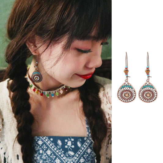 New National Style Personality Retro Hollowed Out Carved Oil Drop Exaggerated Earrings