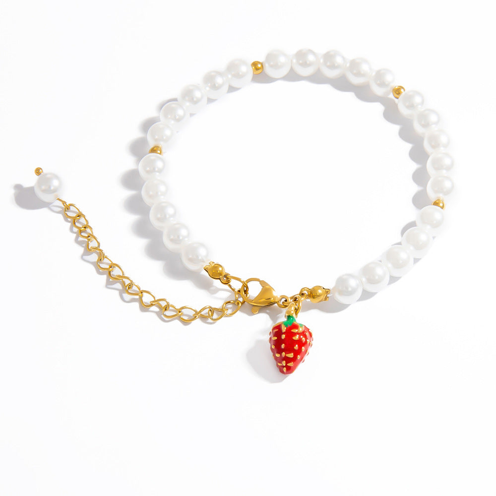 Charming Fruit Pendant Stainless Steel Bracelet Stylish Women's Jewelry