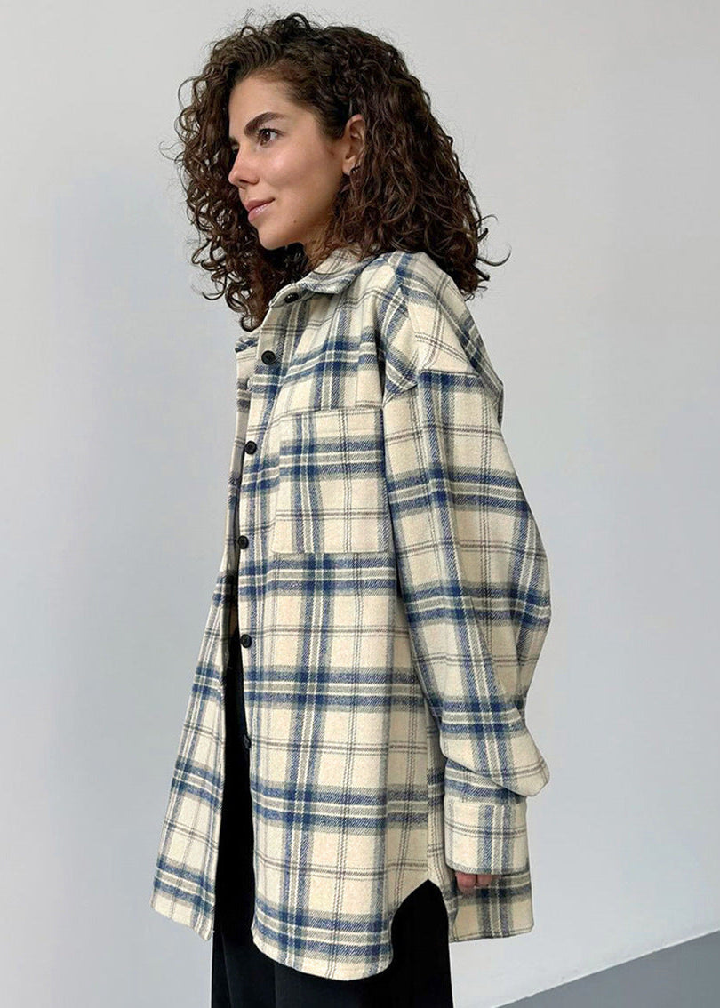 Oversized Plaid Shirt Jacket In Soft Fabric