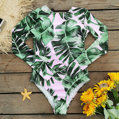 Long Sleeve Printed One Piece Swimsuit Triangle One Piece Surf Suit