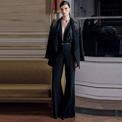 Beaded Embellished Blazer Pantsuit Set