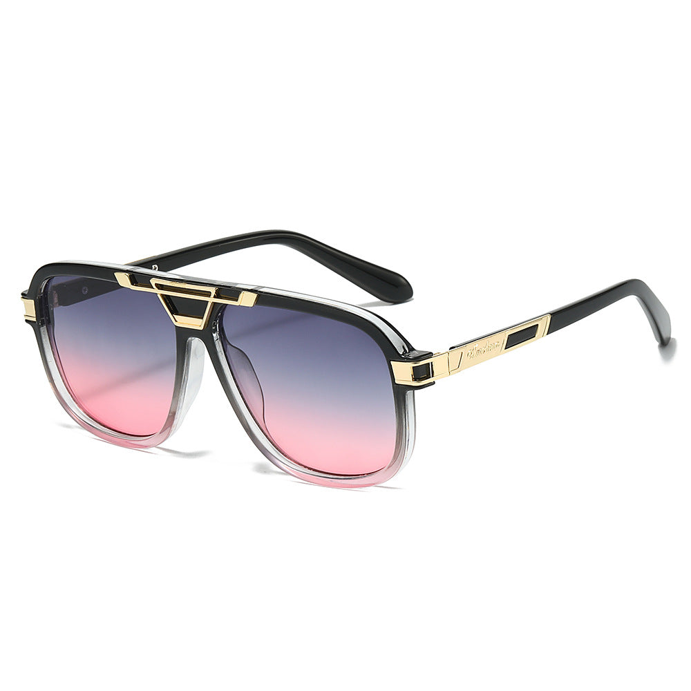 Trendy Retro Double Bridge Pilot Sunglasses Square Frame for Men