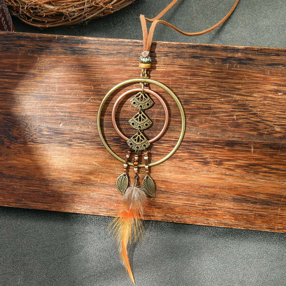 Colorful Feather Pendant Necklace Bohemian Style Butterfly Jewelry
