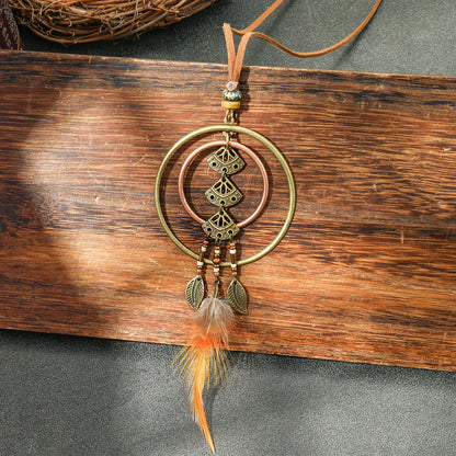 Colorful Feather Pendant Necklace Bohemian Style Butterfly Jewelry