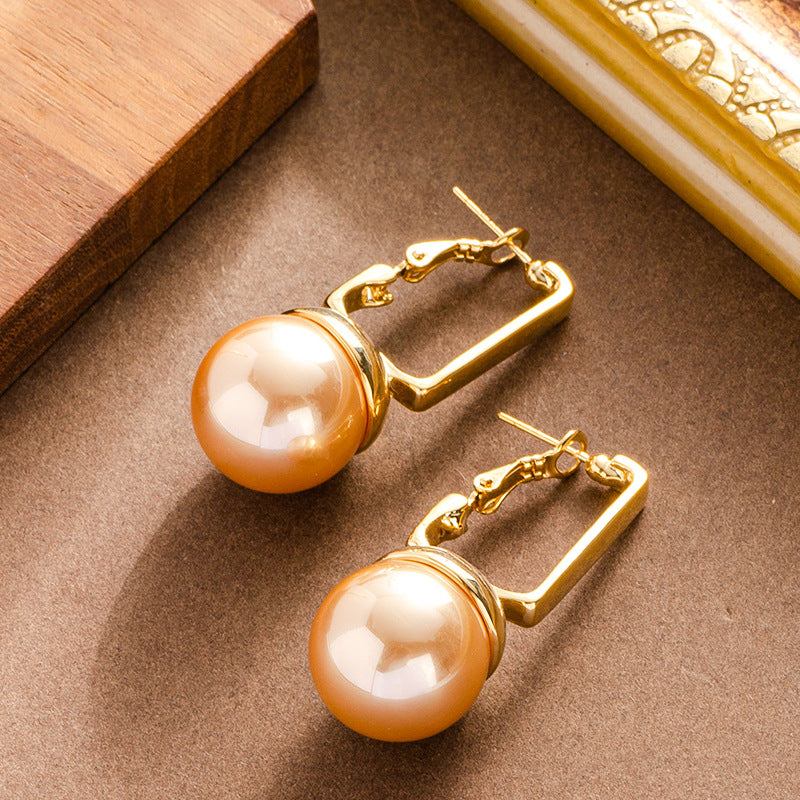 Fashion Pearl Earrings Stylish Geometric Design 925 Silver Needle