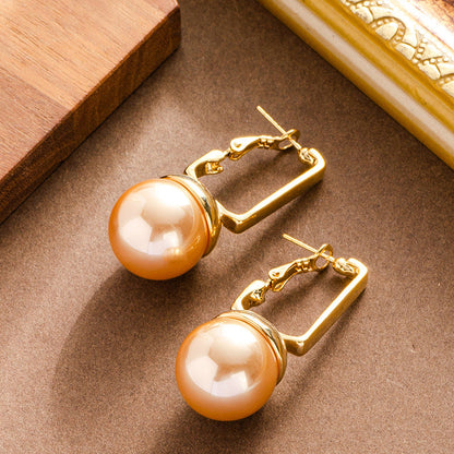 Fashion Pearl Earrings Stylish Geometric Design 925 Silver Needle