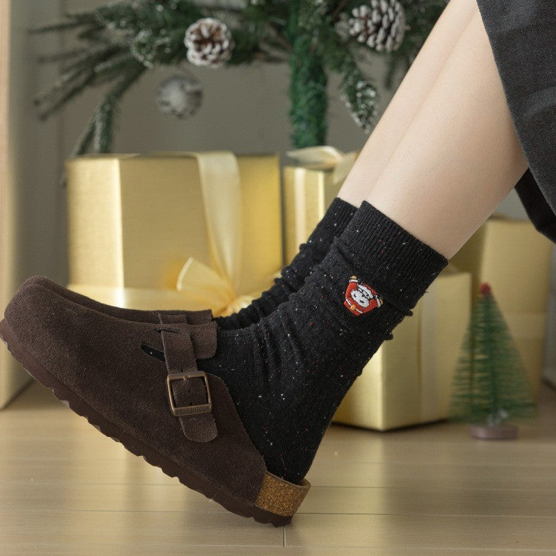 Winter Ribbed Polka Dots Christmas Crew Socks