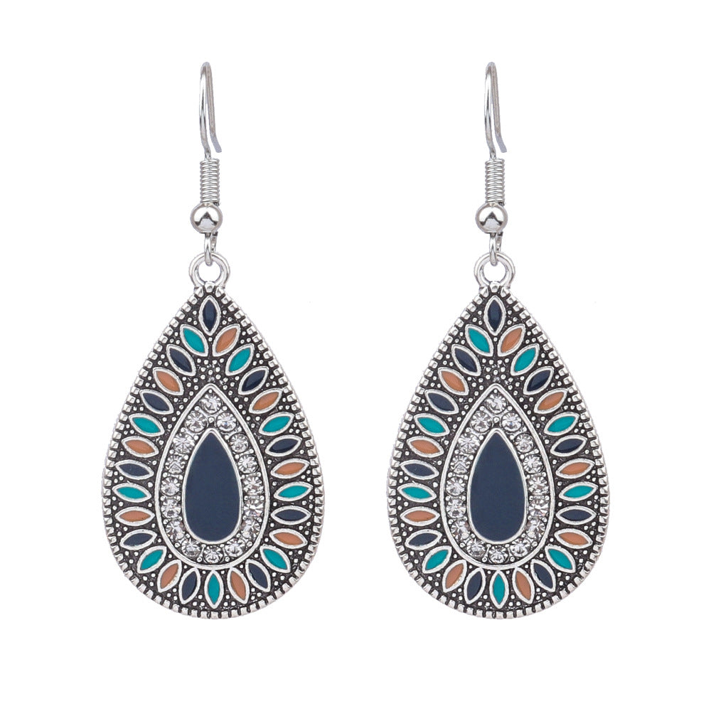 Retro Geometric Earrings with Colorful Rhinestones