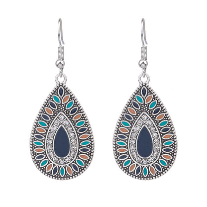 Retro Geometric Earrings with Colorful Rhinestones