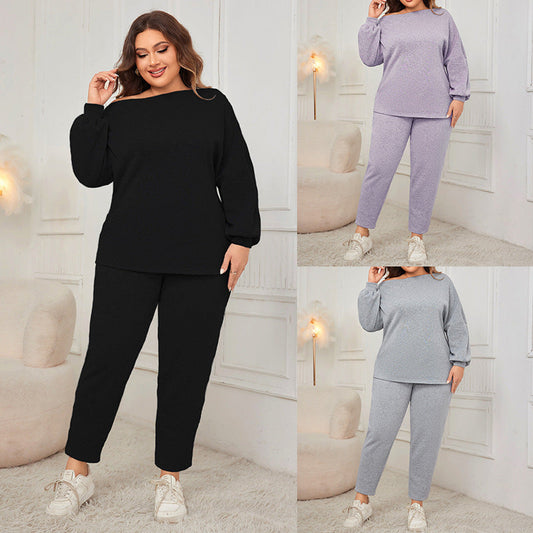 Off-Shoulder Plus Size Loose Fit Pants Set