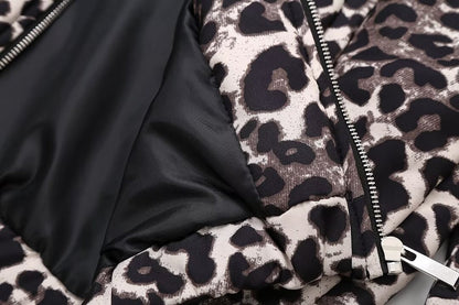 Vintage Leopard Print Zip-Up Winter Jacket