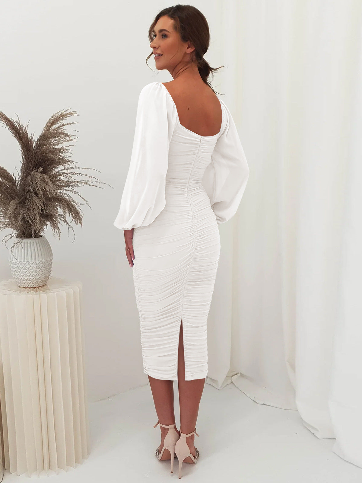 Lace Panel Maxi Dress Elegant Square Neck High Split Cocktail Dress