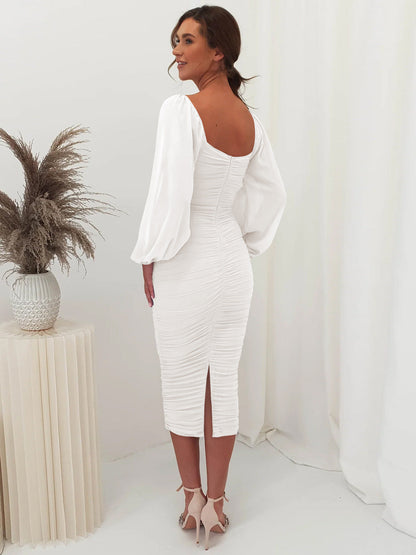 Lace Panel Maxi Dress Elegant Square Neck High Split Cocktail Dress