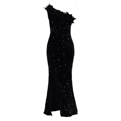 Elegant High-Waisted Split Maxi Dress With Sequins