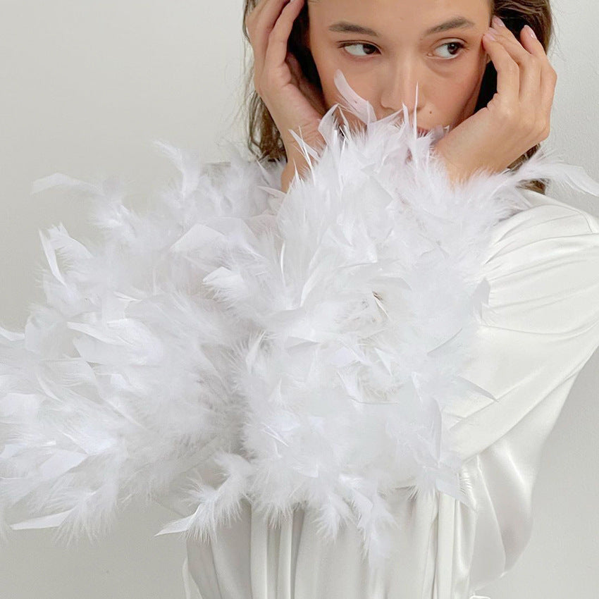 Feather Loose Waist Tie Long Dress