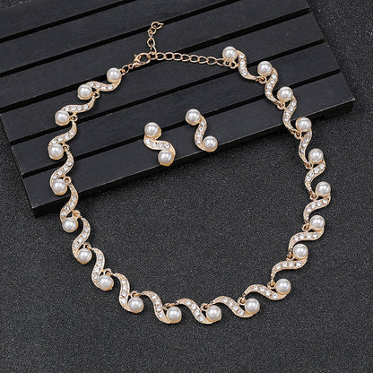 Pearl Necklace and Earring Jewelry Set for Women - Luxurious Alloy Design