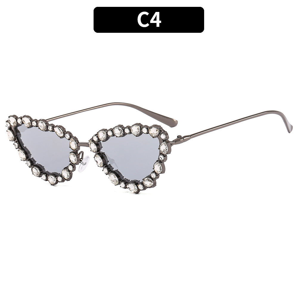 Cateye Sunglasses with Rhinestones Stylish Metal Frame Party Glasses