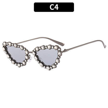 Cateye Sunglasses with Rhinestones Stylish Metal Frame Party Glasses