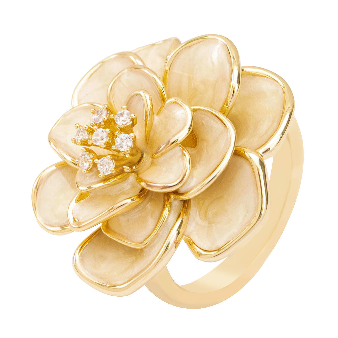 French Elegant Adjustable Drip Glaze Floral Open Ring