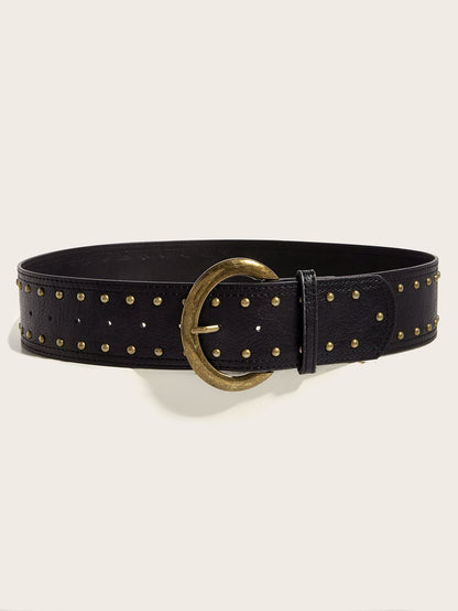 Punk Studs Leather Wide Belt