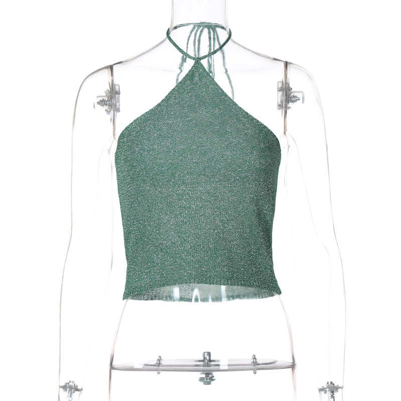 Solid Color Sexy Crop Top Neck Wrap With Spaghetti Straps