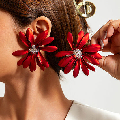 Colorful Pearl Flower Earrings Trendy Chic Fabric Design