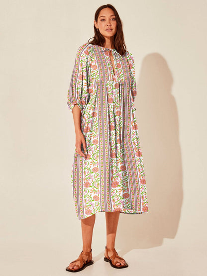 Vintage Floral Maxi Dress Relaxed Casual Style