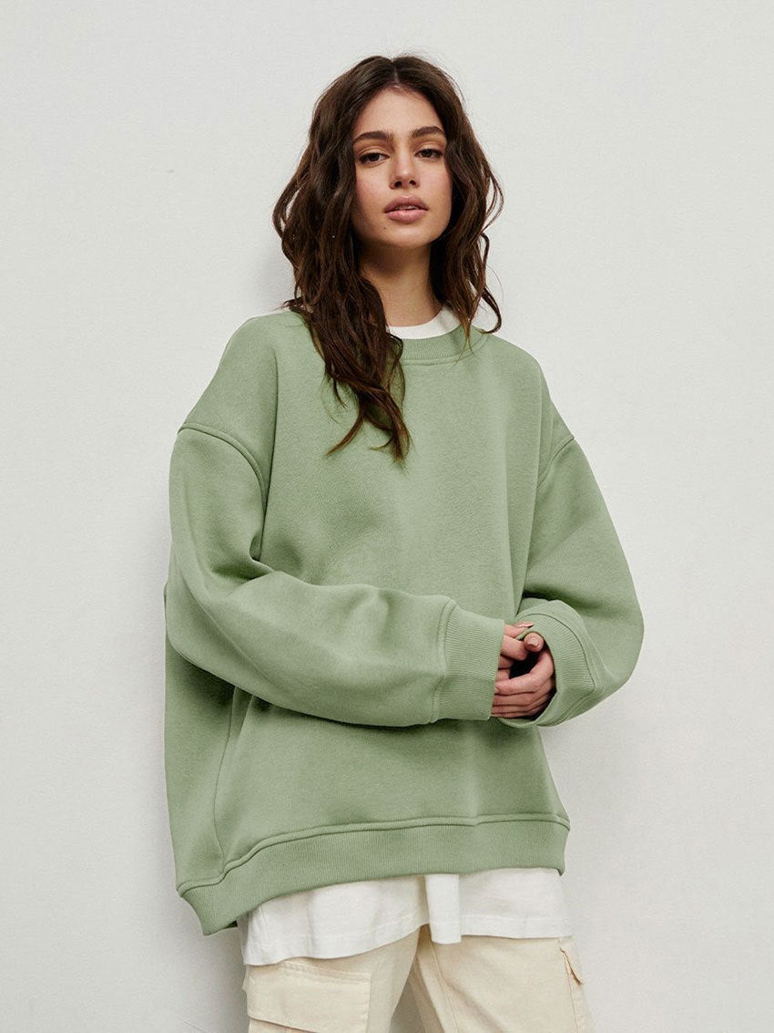 Oversized Solid Color Pullover Sweatshirt for Women