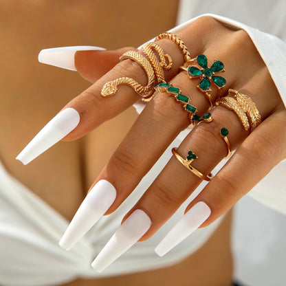 Snake Heart Shaped Gemstone Rings Jewelry Set