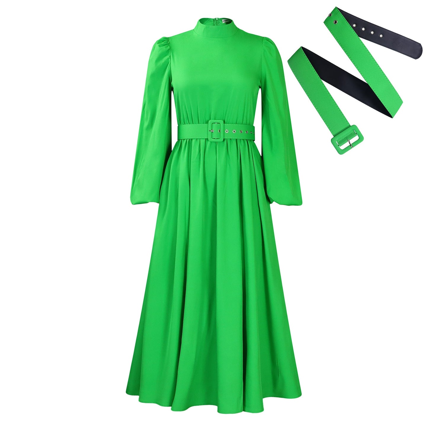 Elegant High Neck Long Sleeve Dress With Belt