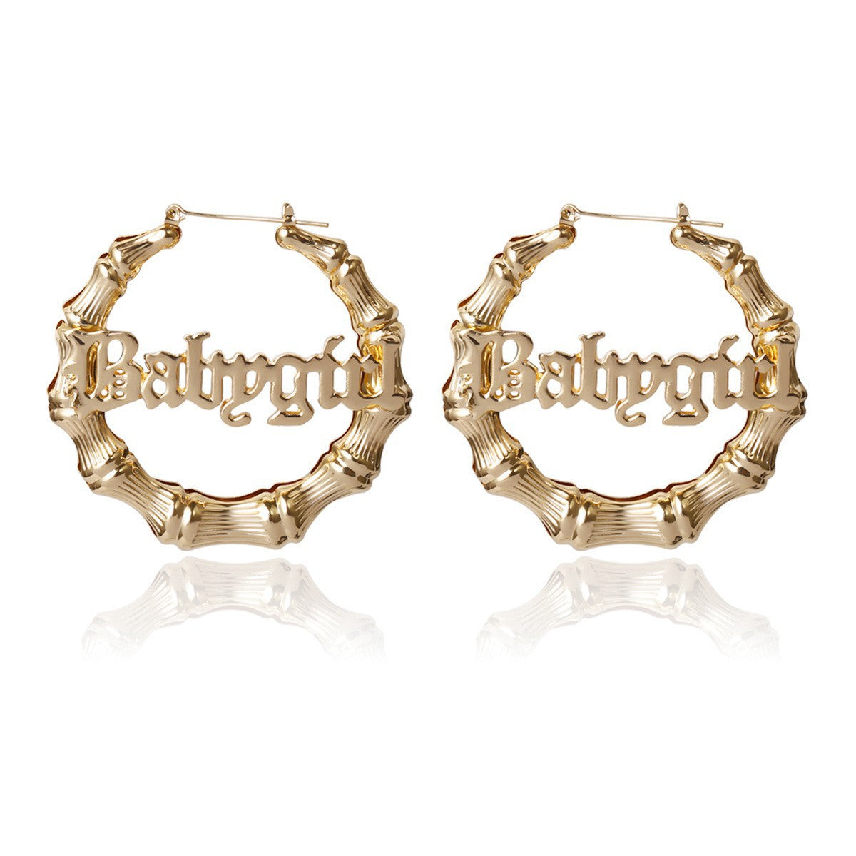 Hip Hop Punk Round Bamboo Earrings Creative Heart-Shaped Baby Letter Studs