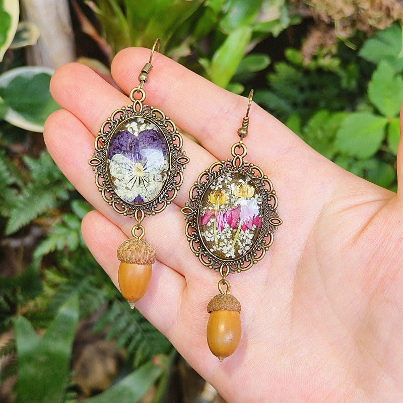 Creative Vintage Floral Earrings with Real Preserved Flowers